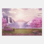 滝とさくらんぼの木のまわりに々湖 ラッピングペーパーシート (正面3)
