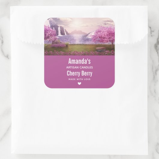 滝とさくらんぼの木のまわりにレイクキャンドルビズ スクエアシール (バッグ)