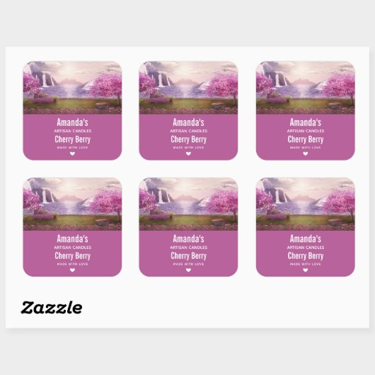 滝とさくらんぼの木のまわりにレイクキャンドルビズ スクエアシール (シート)