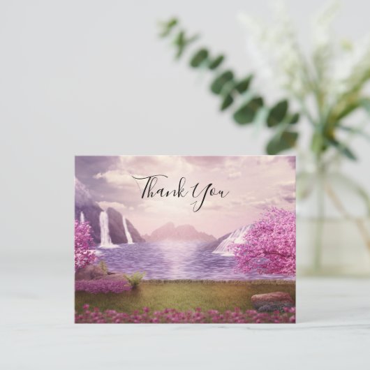 滝とさくらんぼの木のまわりに湖サンキュー ポストカード (スタンド正面)