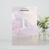 滝とさくらんぼの木のまわりに湖文房具 便箋 (スタンド正面)