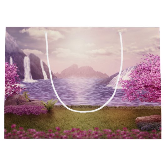 滝とさくらんぼツリーズバイアレイク ラージペーパーバッグ (正面)