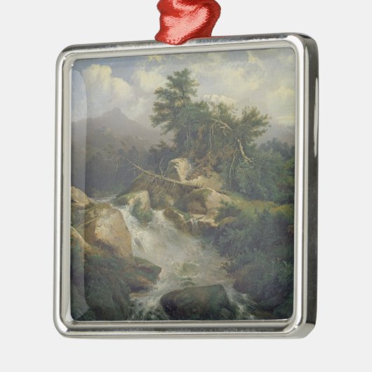 滝との森林景色 メタルオーナメント (左)