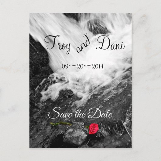滝とバラ – 日付を保存 案内ポストカード (正面)