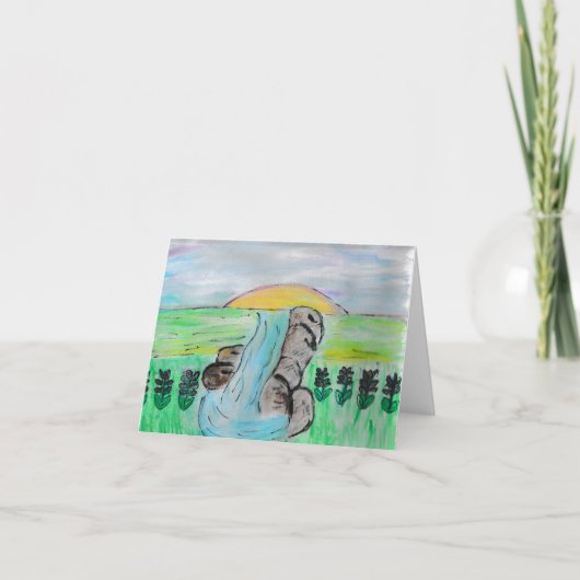 滝とラベンダーの花 サンキューカード (正面)