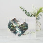 滝と山の水の色絵画の サンキューカード (スタンド正面)