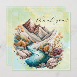 滝と山の水の色絵画の サンキューカード