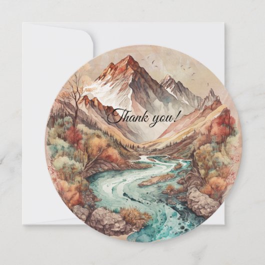 滝と山の水の色絵画の サンキューカード (正面)