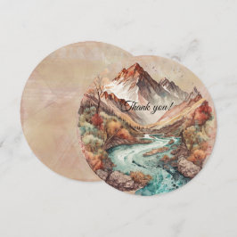 滝と山の水の色絵画の サンキューカード