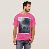 滝と樹木の壁アートグラフ付き山 Tシャツ (正面フル)