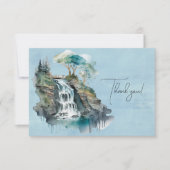 滝と橋の水の色絵画の サンキューカード (正面)