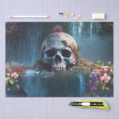 滝と花の切り離しのスカル 薄葉紙 (クラフト)