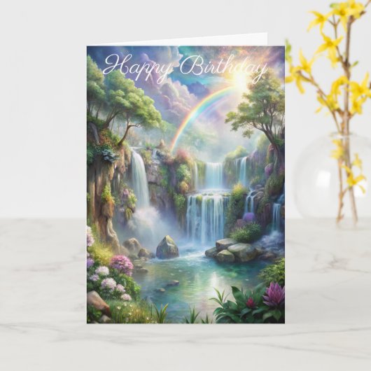 滝と虹 カード (黄色い花)