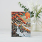 滝のある秋の山の風景 ポストカード (スタンド正面)