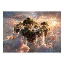 滝のある超現実的な浮き島