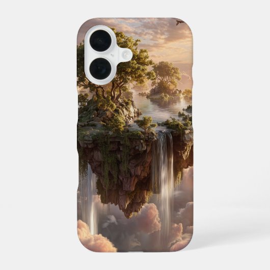 滝のある超現実的な浮島 iPhone 16ケース (裏面)