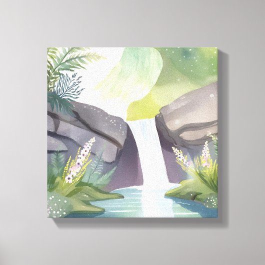 滝のささやき | 自然 水彩風景画 キャンバスプリント (正面)