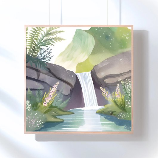 滝のささやき | 自然 水彩 風景 ポスター