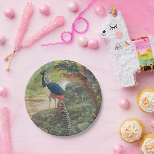 滝のそばのレディーアマーストのキジのトリオ ペーパープレート (パーティー)