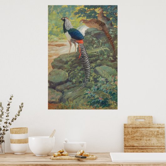 滝のそばのレディーアマーストのキジのトリオ ポスター (キッチン)