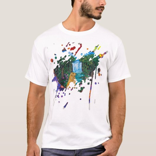 滝のそばの犬 – 手作りのアート作品 Tシャツ (正面)