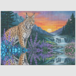 滝のほとりの日の出時の山猫 薄葉紙