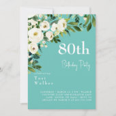 滝のような白い花のターコイズ 80歳の誕生日 招待状 (正面)