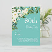 滝のような白い花のターコイズ 80歳の誕生日 招待状 (スタンド正面)