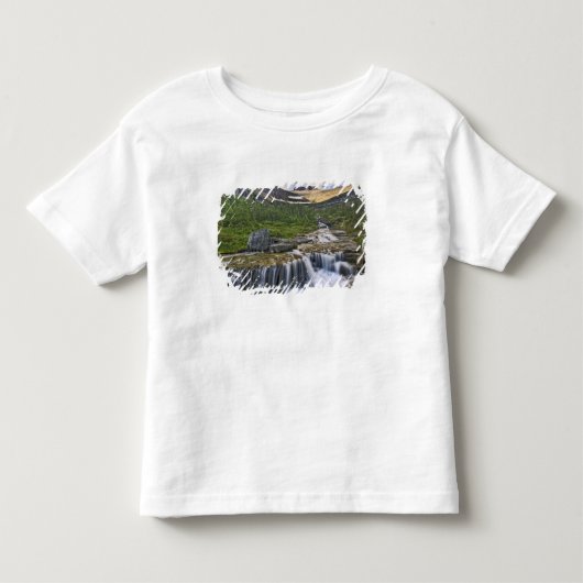 滝のように流れる小川、グレイシャー国立公園、 トドラーTシャツ (正面)