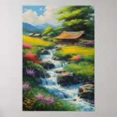 滝のように流れる木造の茶屋 ポスター (正面)