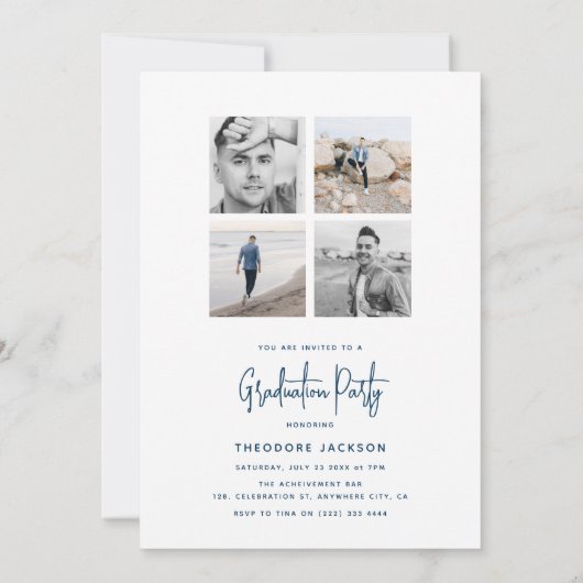 滝のように流れ落ちる卒業証書 キャンバス コラージュ 卒業式 招待状 (裏面)