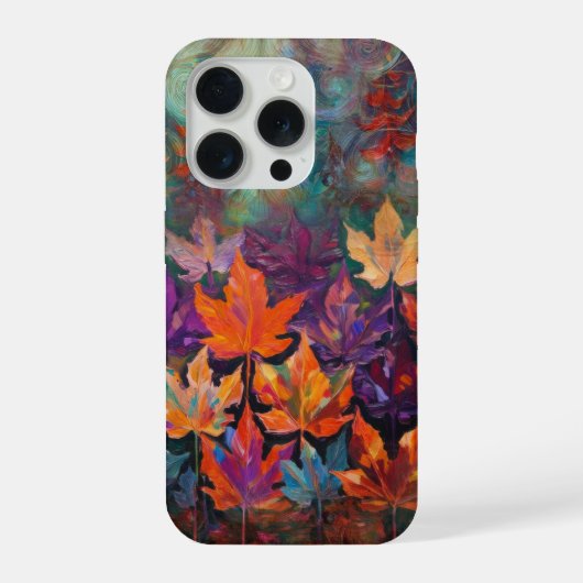 滝のように降り注ぐ紅葉、カラフルな秋のデザイン iPhoneケース (裏面)