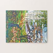 滝のアイリス樺の木のTiffanyのステンドグラスのヴィンテージ ジグソーパズル (横)