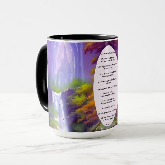 滝のコーヒーマグを癒すために10マントラ マグカップ (正面左)