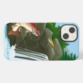 滝のマスのはえの魚釣り iPhoneケース (裏面横)