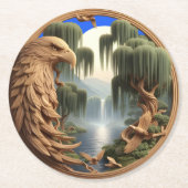 滝の前を雄大に飛ぶ鷹 ラウンドペーパーコースター (正面)