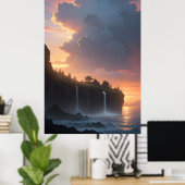 滝の夕日 ポスター (ホームオフィス)