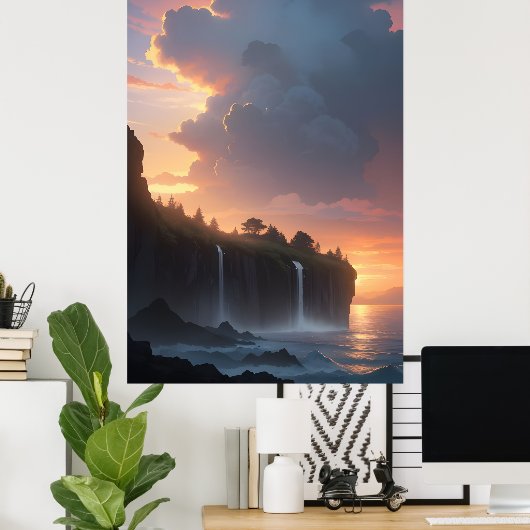 滝の夕日 ポスター (ホームオフィス)