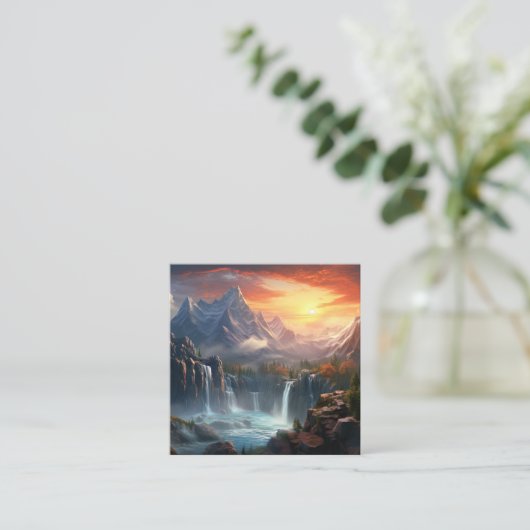 滝の山景色の背景 スクエア名刺 (スタンド正面)