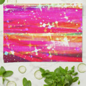 滝の抽象芸術のストライプのピンクの紫色の絵画 キッチンタオル (折り畳み)