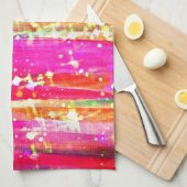 滝の抽象芸術のストライプのピンクの紫色の絵画 キッチンタオル (四つ折り)