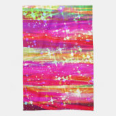 滝の抽象芸術のストライプのピンクの紫色の絵画 キッチンタオル (縦)