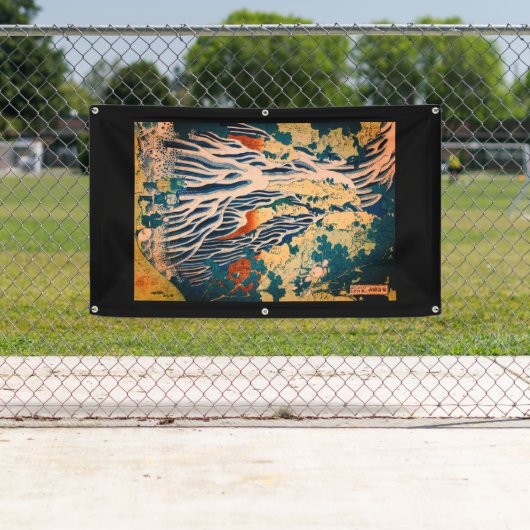 滝の木版日本のプリント北斎バナー 横断幕 (インサイチュ)