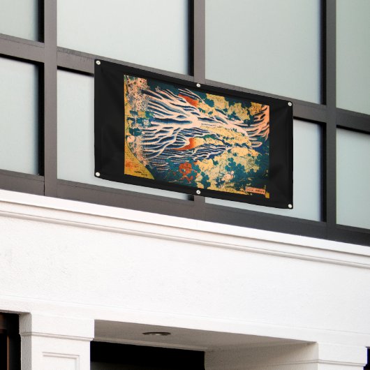 滝の木版日本のプリント北斎バナー 横断幕 (ビルの外側)