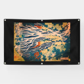 滝の木版日本のプリント北斎バナー 横断幕 (横)