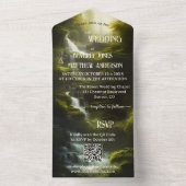 滝の森の緑のQRコード結婚ズ オールインワン招待状 (内側)