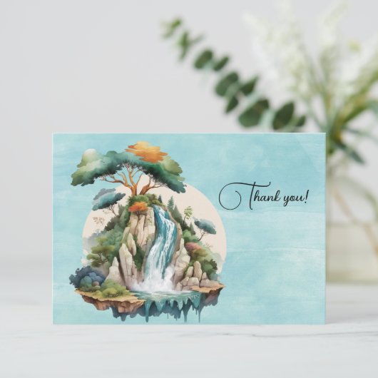 滝の水の色絵画の サンキューカード (スタンド正面)