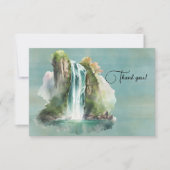 滝の水の色絵画の サンキューカード (正面)