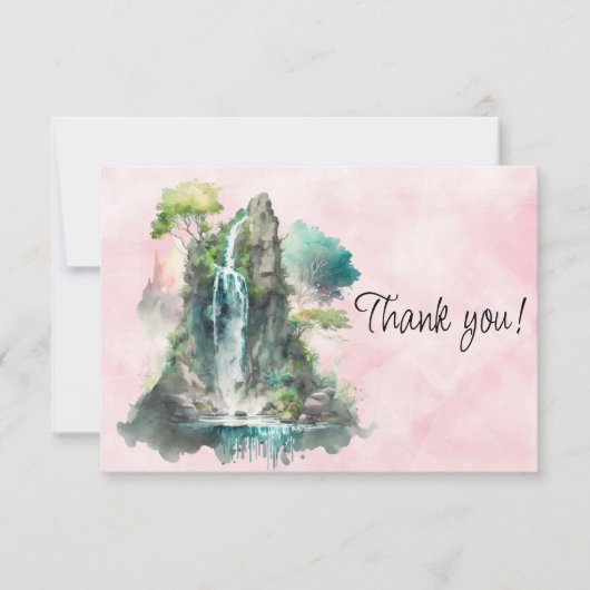 滝の水の色絵画の サンキューカード (正面)