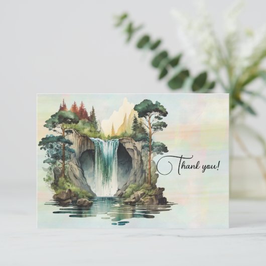 滝の水の色絵画の サンキューカード (スタンド正面)